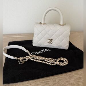 Chanel Caviar White MINI Coco Top Handle Bag